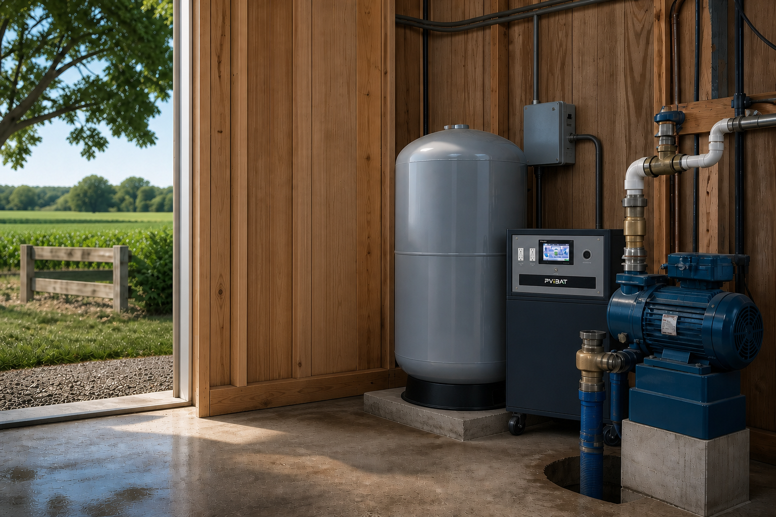 Concept visual: TIGER beside a rural well pump and pressure tank