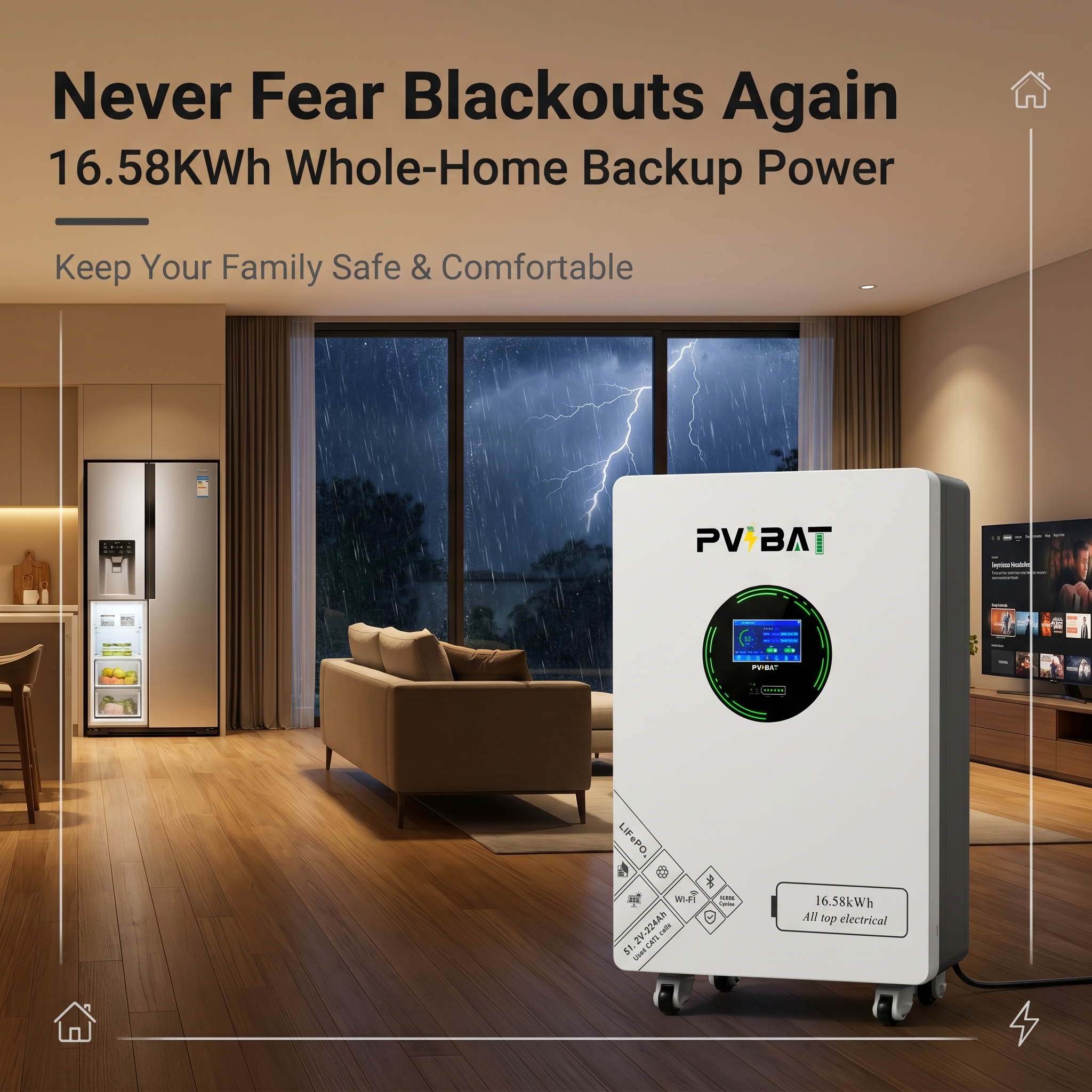 pvbat 16.5kwh lifepo4 storage battery