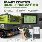 100kWh all-terrain mobile power station with touchscreen control, Wi-FiBluetooth app monitoring, and 300 ft remote control