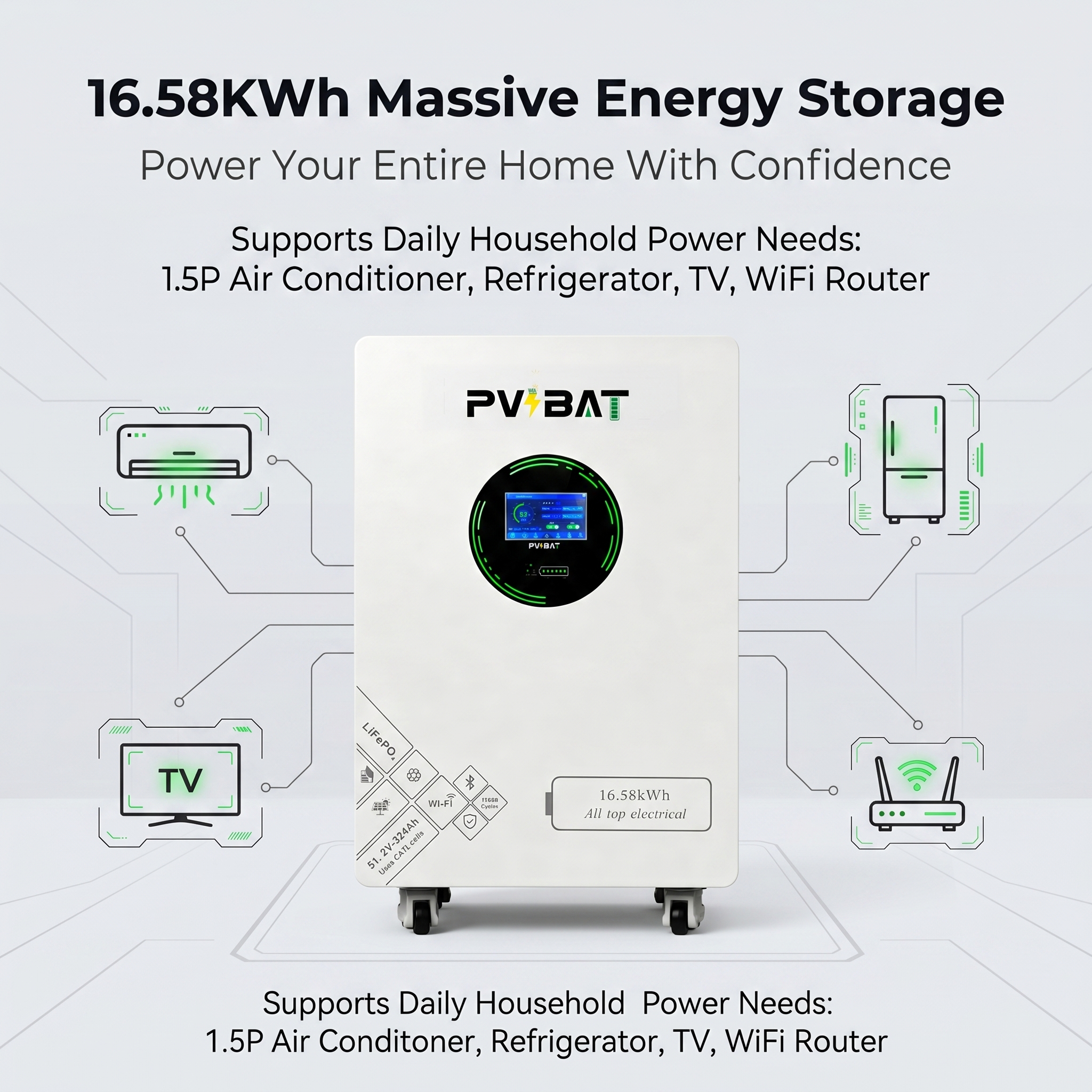 pvbat 16.5kwh lifepo4 storage battery