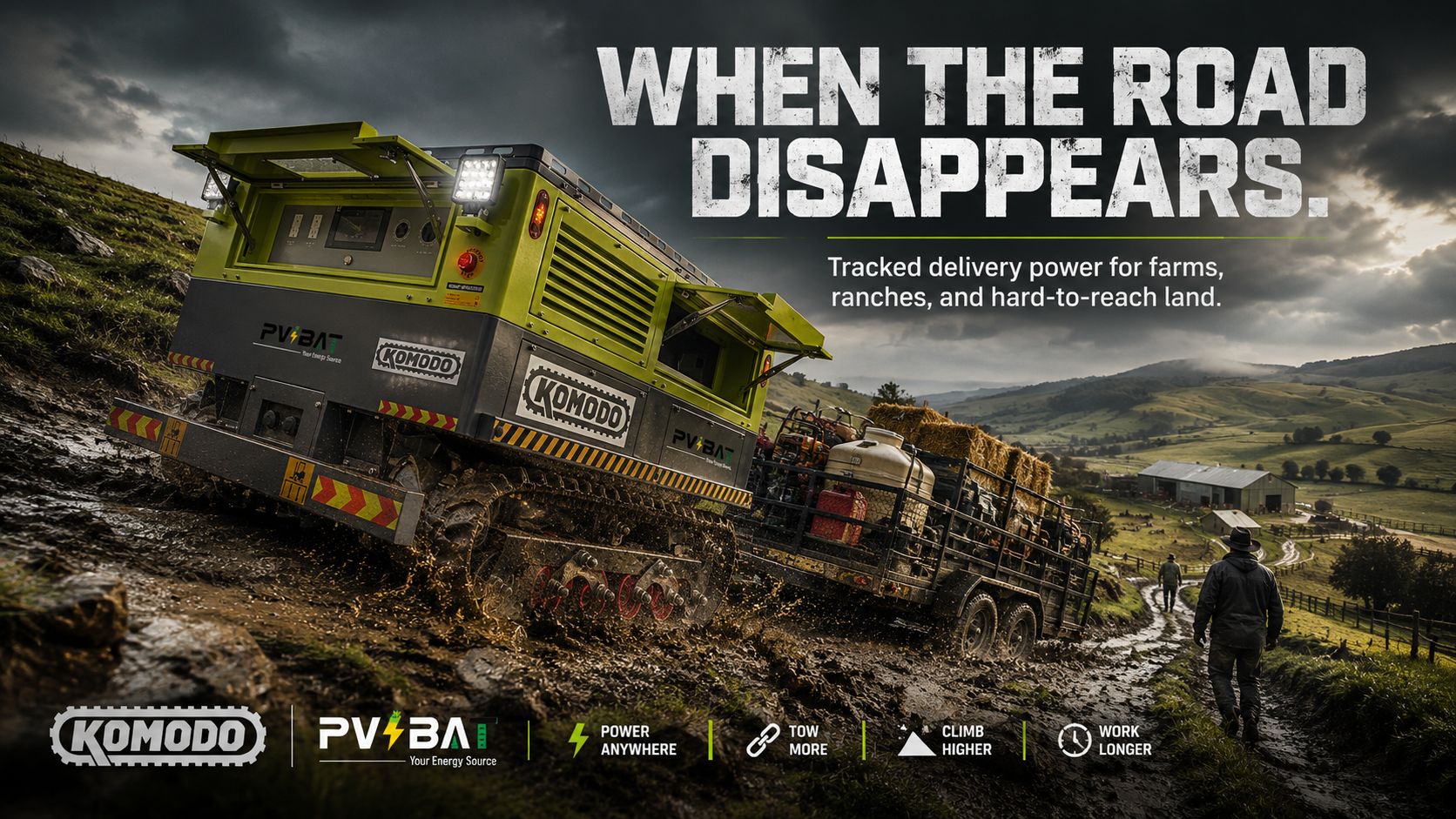 KOMODO-72 all-terrain mobile power station providing reliable power for farm operations and outdoor agricultural work