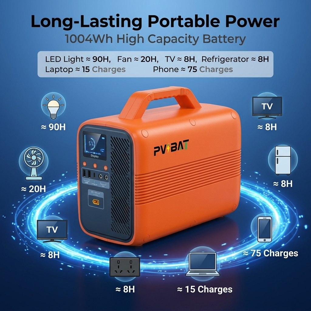 pvbat 500w 1000wh portable outdoor power station