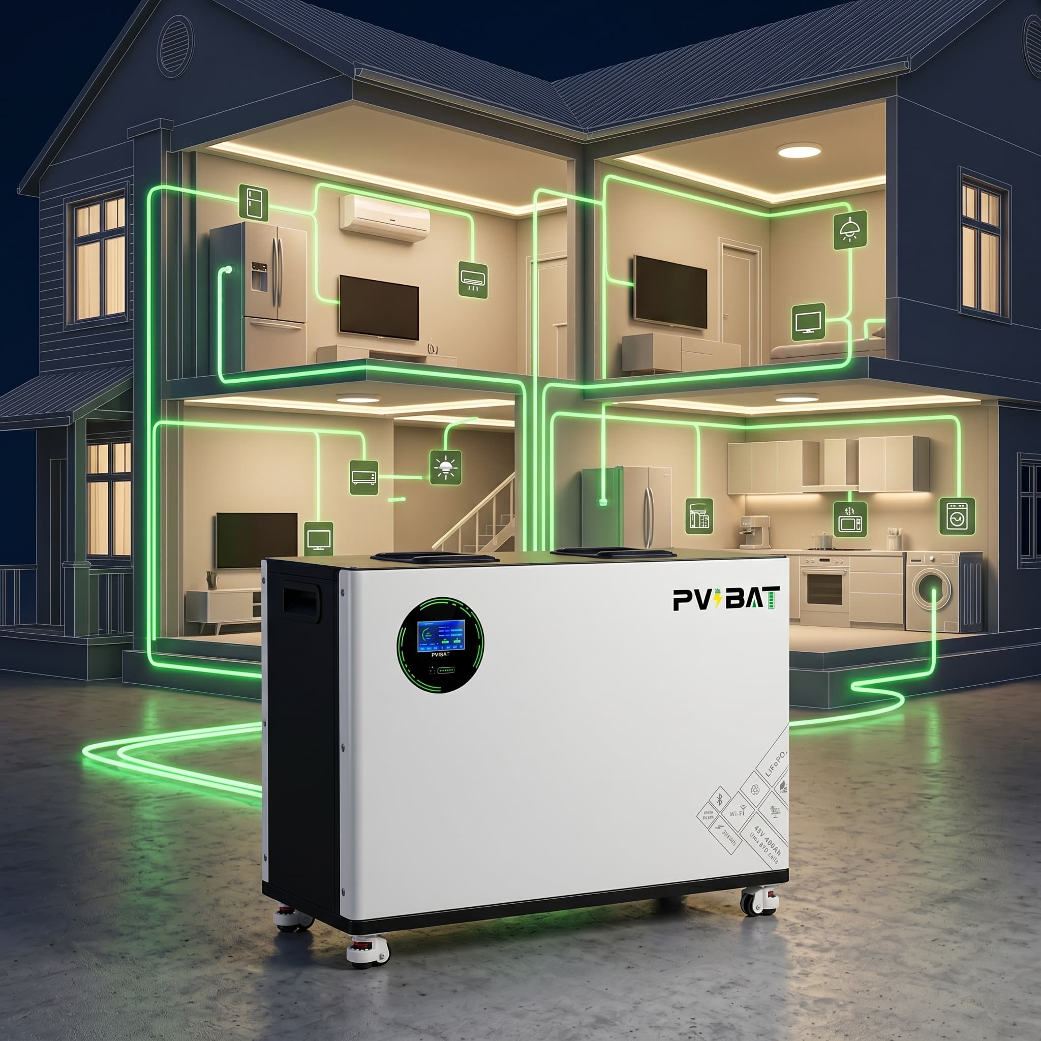 20.48kWh LiFePO4 Battery Module | 51.2V 400Ah Wall-Mounted Solar Battery Storage System