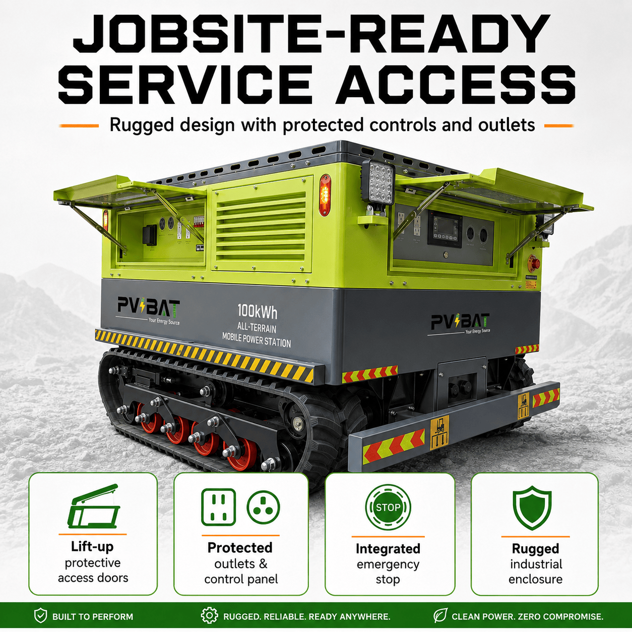 MSP-100 100kWh All-Terrain Mobile Power Station | 18kW Inverter | Solar Charging & 11kW CCS1 EV Charging