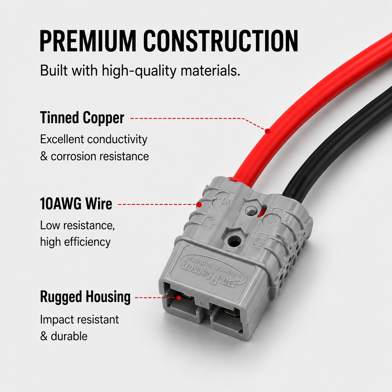 SB50 Connector Cable 50A 600V 10AWG Tinned Copper Battery Power Cable (Male to Male, 2FT)