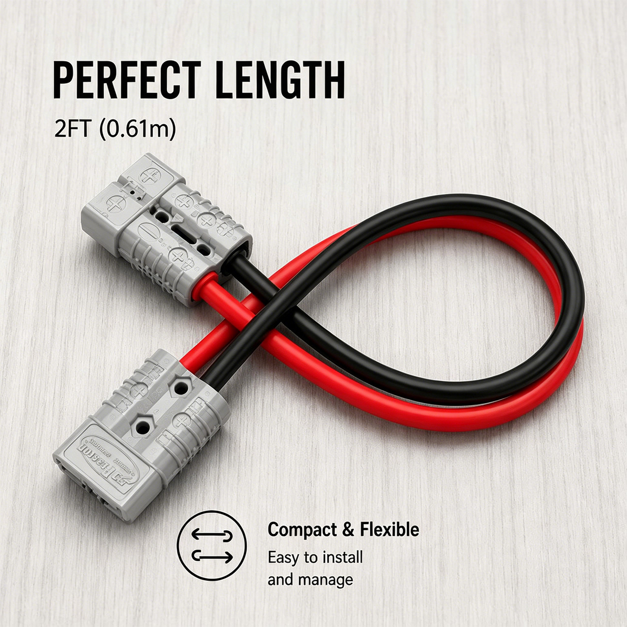SB50 Connector Cable 50A 600V 10AWG Tinned Copper Battery Power Cable (Male to Male, 2FT)