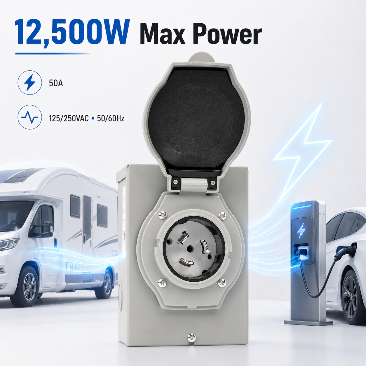 50A RV Power Outlet Box NEMA 14-50R | ETL Listed Outdoor RV Receptacle Box for RV, Trailer & EV Charging
