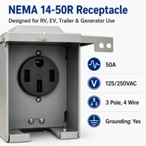 50 A RV Power Outlet Box — NEMA 14-50R, 125/250V | Model RM50DFPB-22