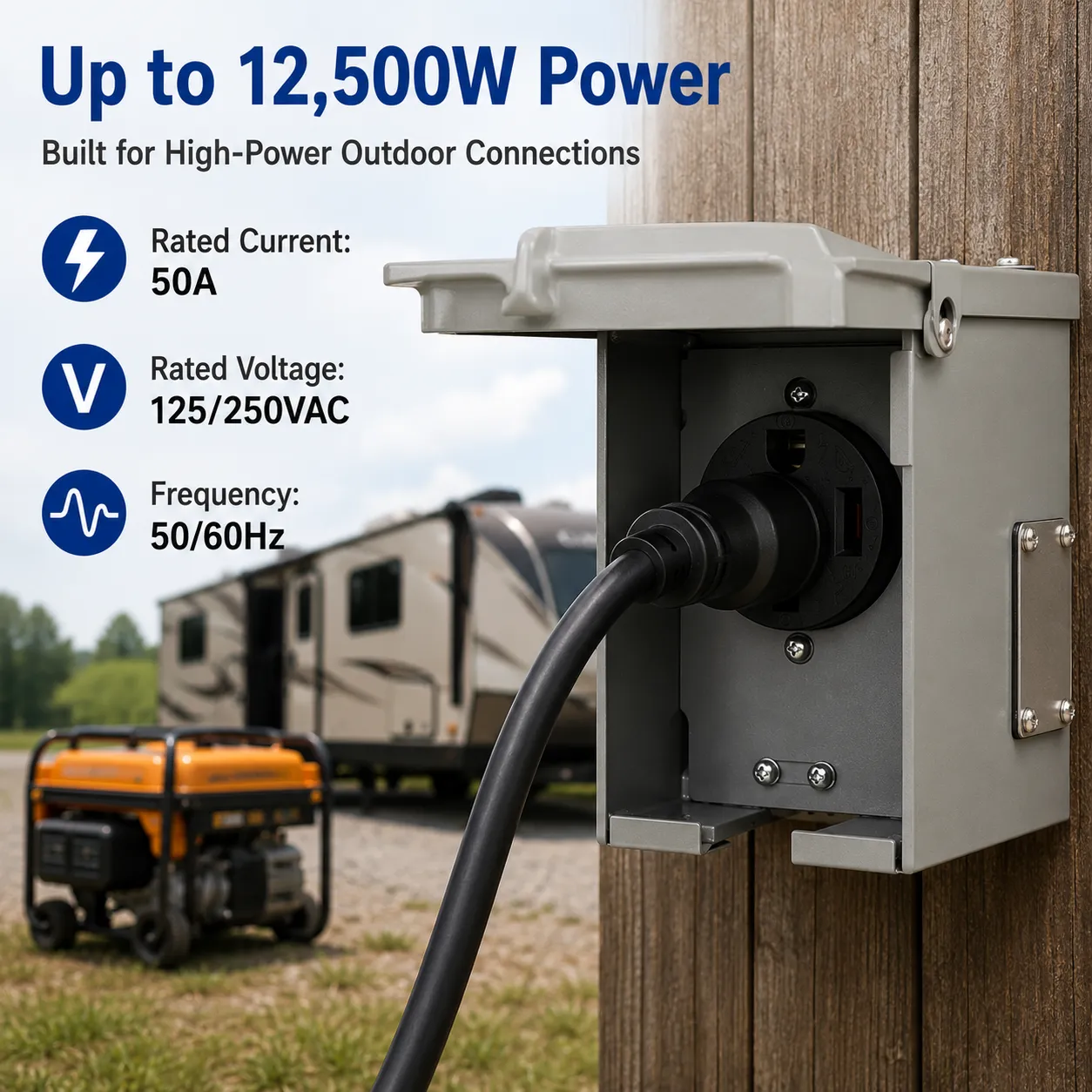 50 A RV Power Outlet Box — NEMA 14-50R, 125/250V | Model RM50DFPB-22