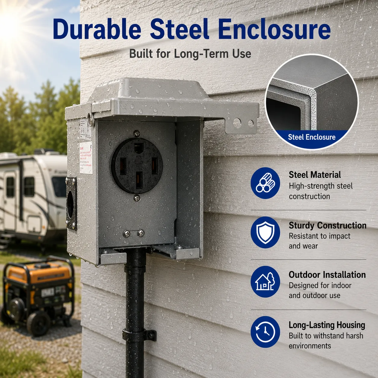 50 A RV Power Outlet Box — NEMA 14-50R, 125/250V | Model RM50DFPB-22