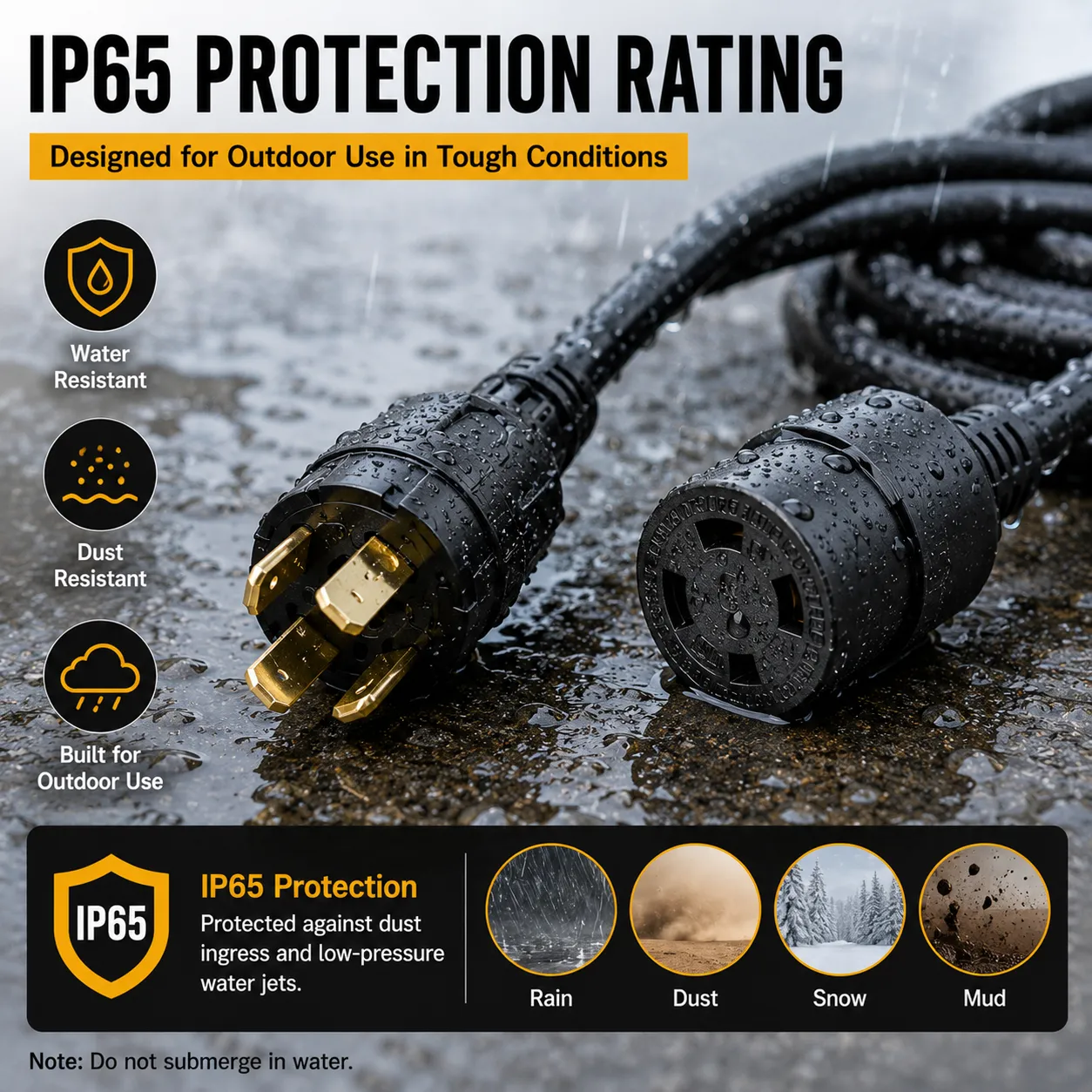50 Amp RV Extension Cord — NEMA 14-50P to 14-50R, 125/250V, 10FT Heavy-Duty STW, Copper, IP65 Rated Connectors
