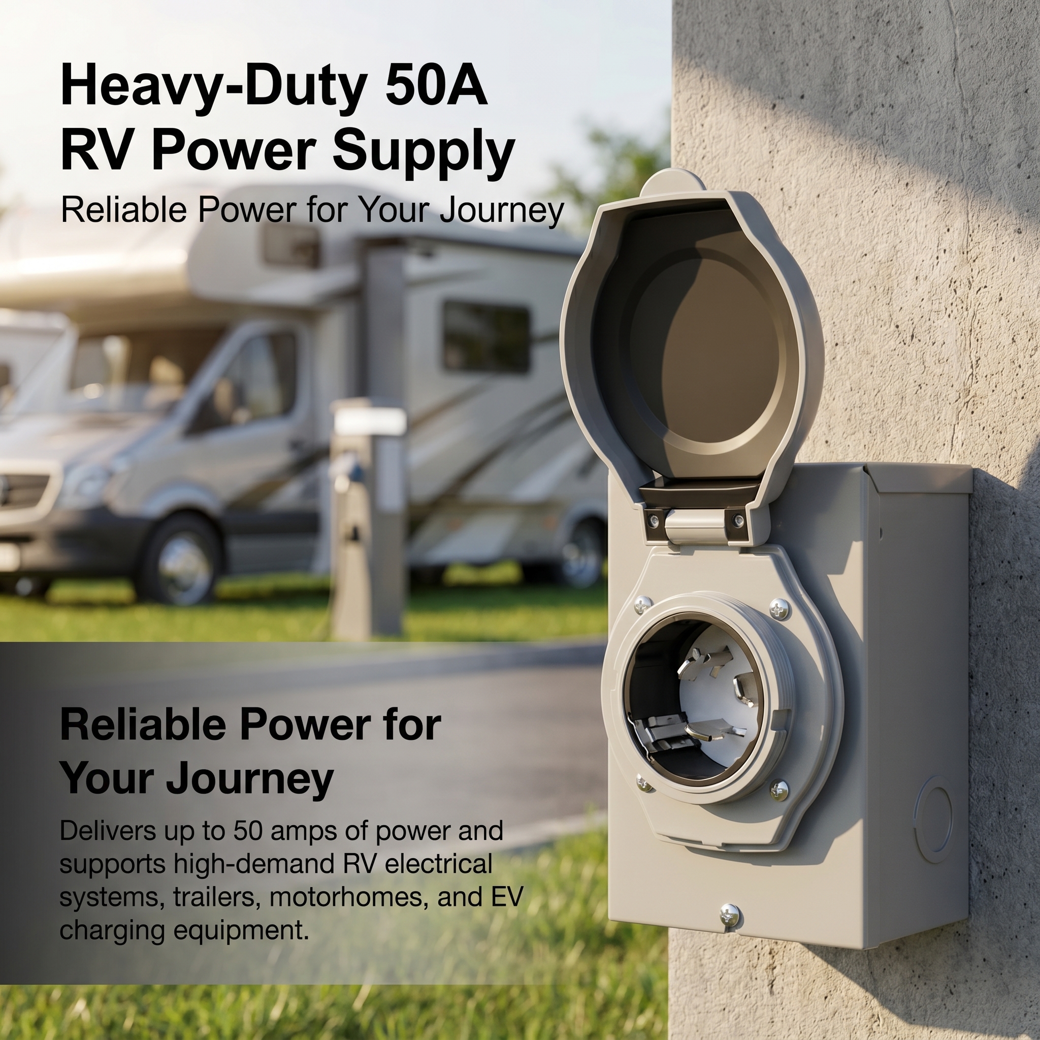 50A RV Power Outlet Box NEMA 14-50R | ETL Listed Outdoor RV Receptacle Box for RV, Trailer & EV Charging