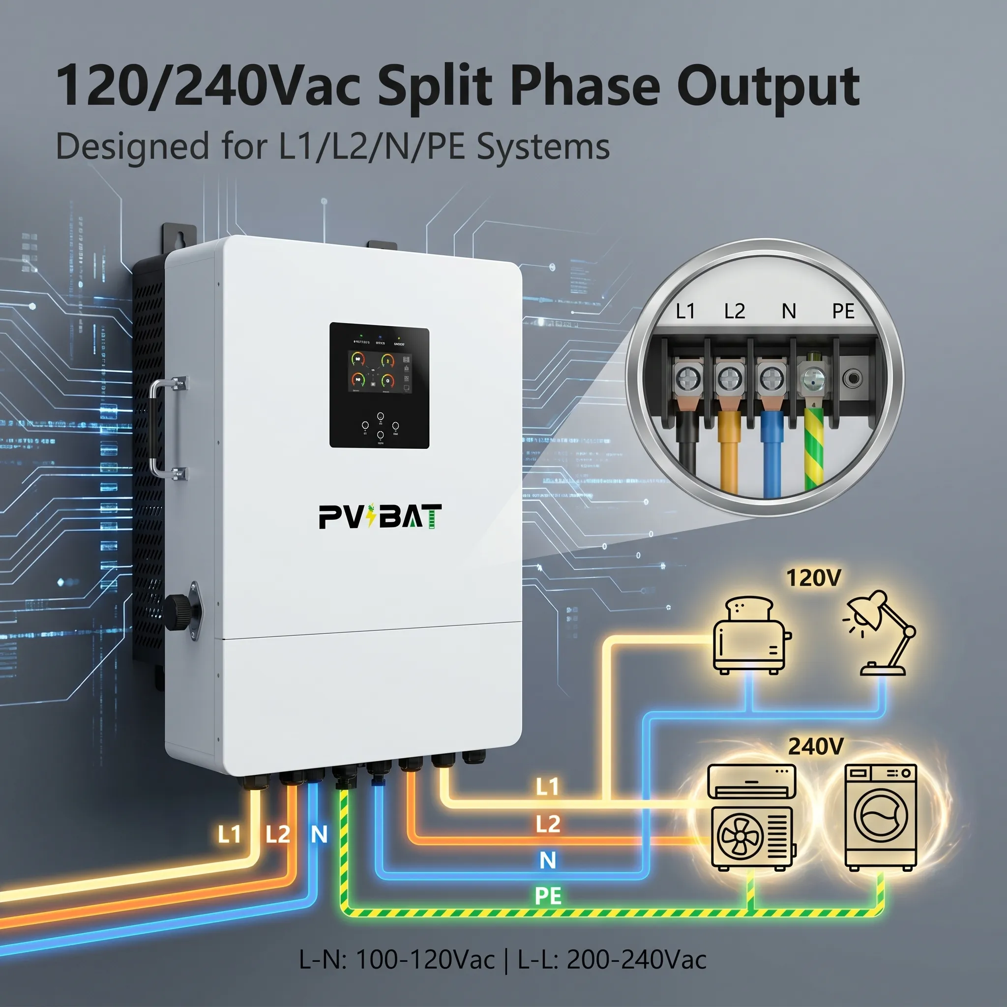 PVBAT L2P G2 IP66 12kW Split Phase Hybrid On/Off-Grid Energy Storage Inverter