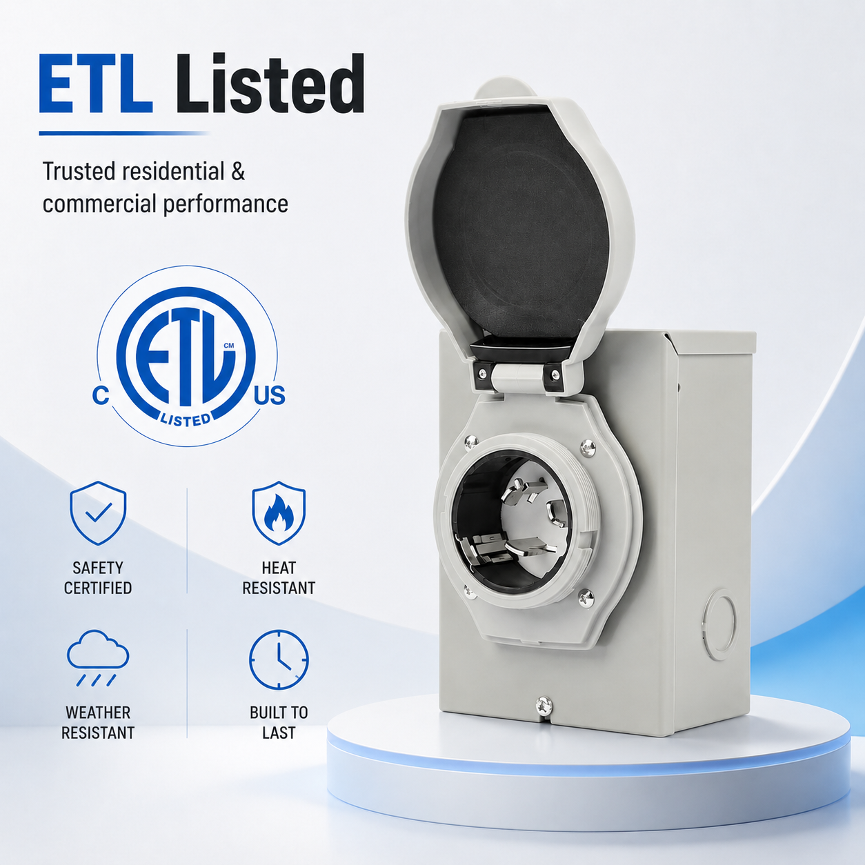50A RV Power Outlet Box NEMA 14-50R | ETL Listed Outdoor RV Receptacle Box for RV, Trailer & EV Charging