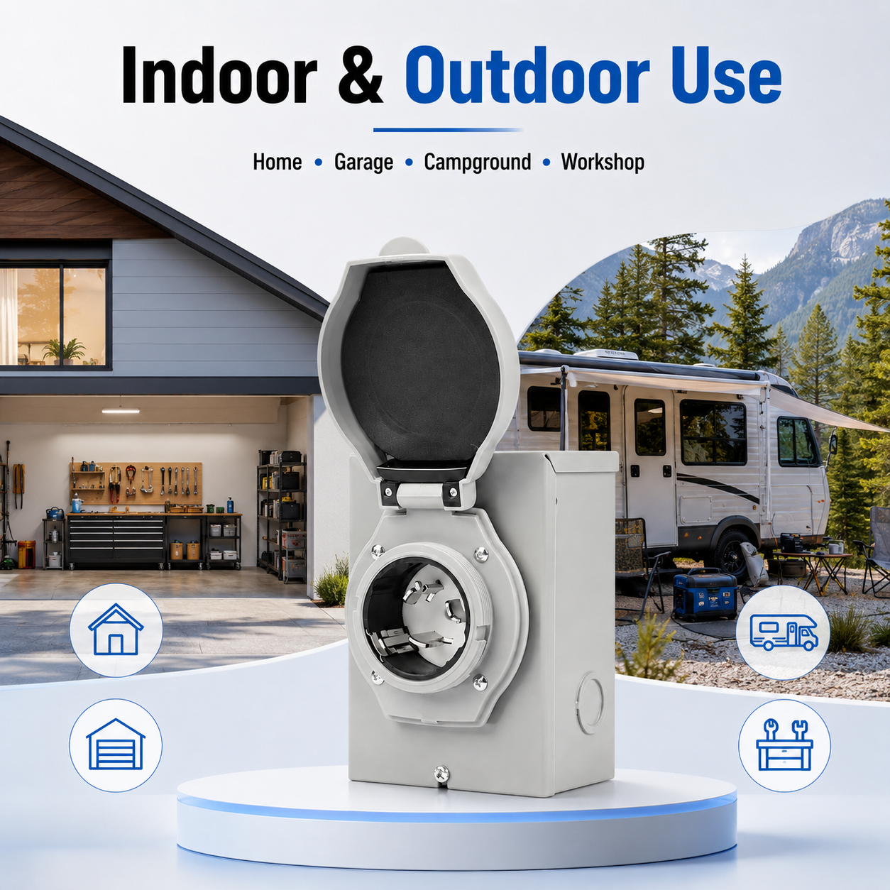 50A RV Power Outlet Box NEMA 14-50R | ETL Listed Outdoor RV Receptacle Box for RV, Trailer & EV Charging
