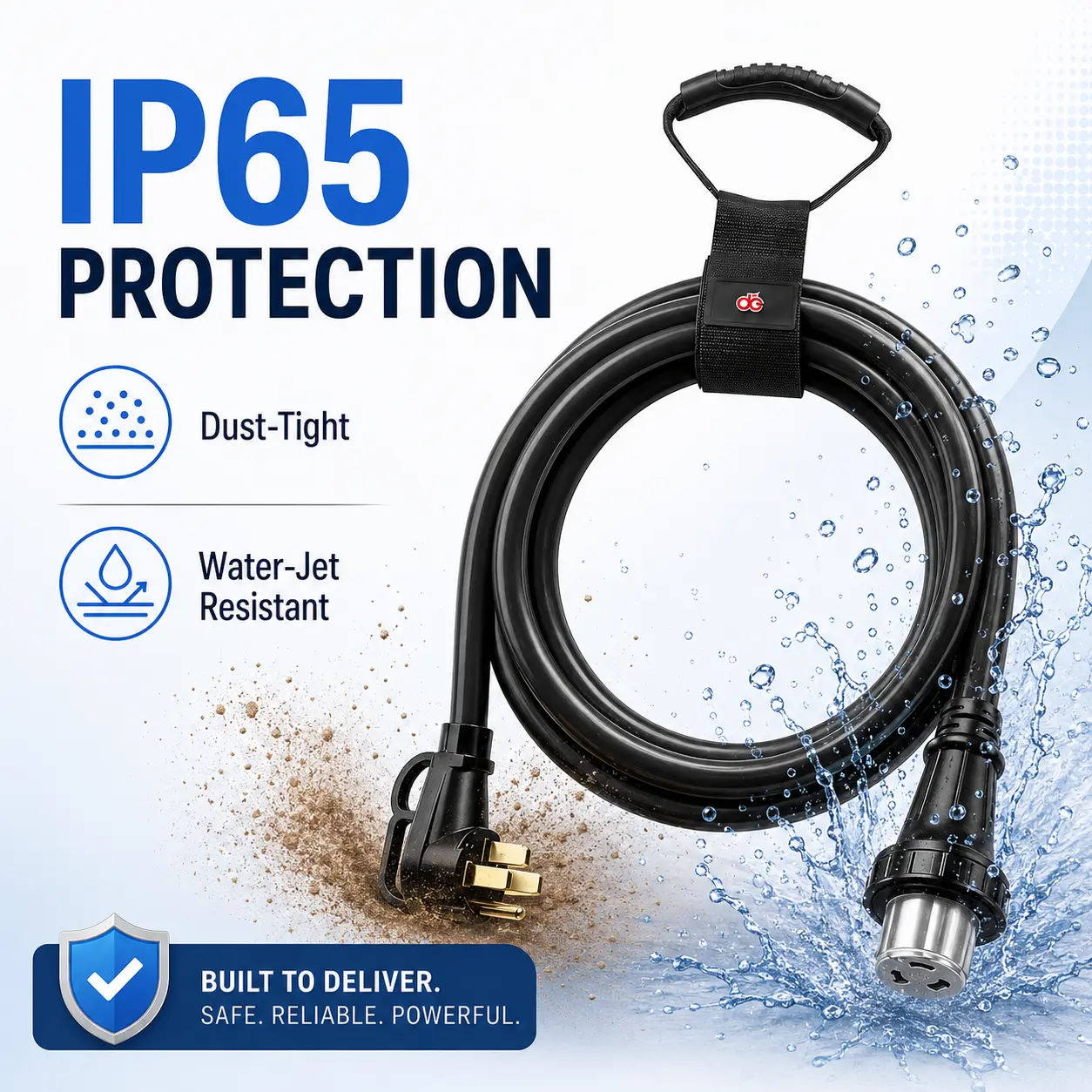 50 Amp RV Extension Cord — NEMA 14-50P to 14-50R, 125/250V, 10FT Heavy-Duty STW, Copper, IP65 Rated Connectors