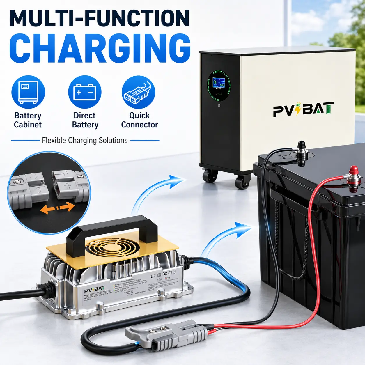 QA1250E Series Smart Battery Charger | 24V 30A / 48V 25A / 72V 15A | 100–240V AC Input | IP65 Die-Cast Aluminum | CAN BUS