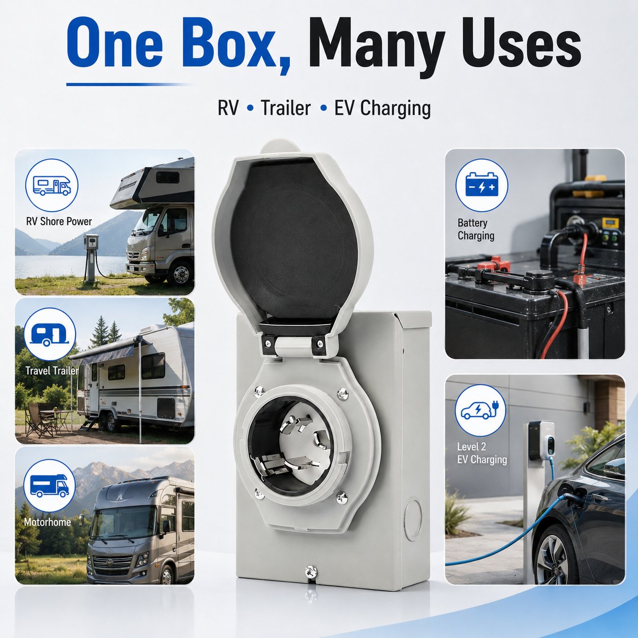 50A RV Power Outlet Box NEMA 14-50R | ETL Listed Outdoor RV Receptacle Box for RV, Trailer & EV Charging